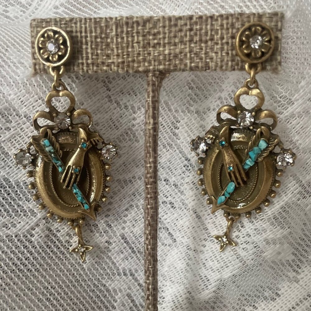 Vintage Florenza Turquoise Hand Drop Earrings — Dramatic & Delightful